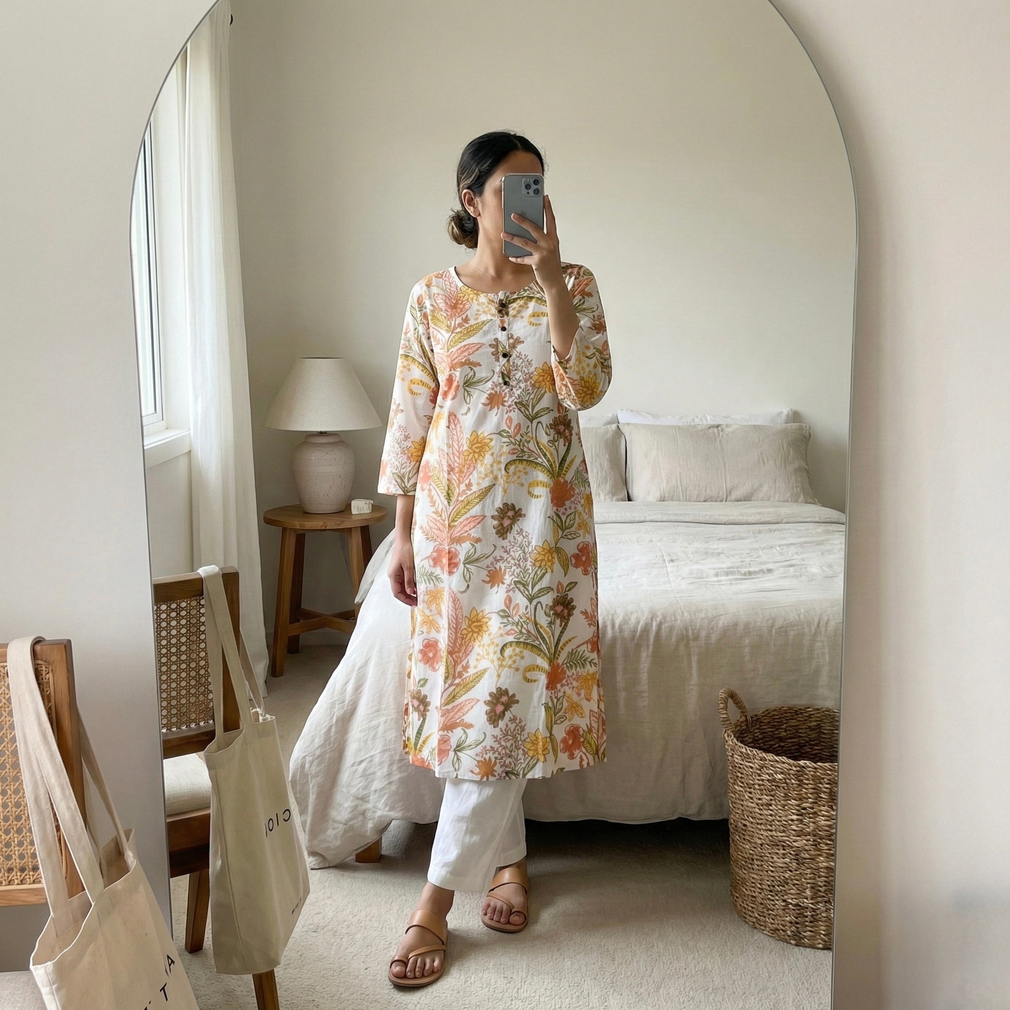 Cream Pattern Kurta - Daily Essential