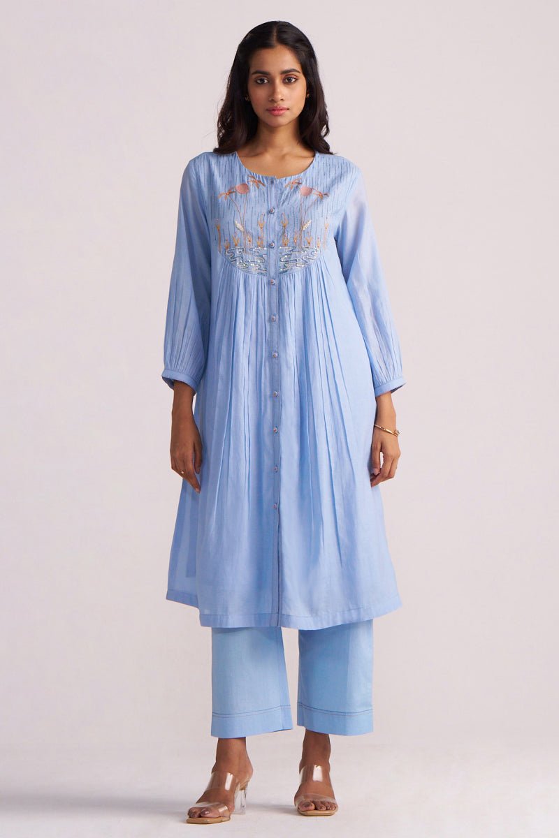 Airy Blue Mul-Chanderi Co-ord Set