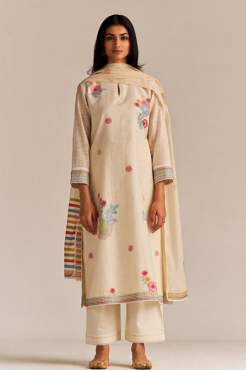 Pristine White Woven Kurta Set