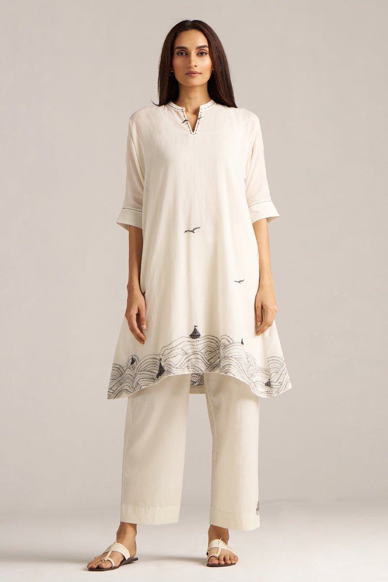 Cream and Black Woven Cotton Co-ord Set
