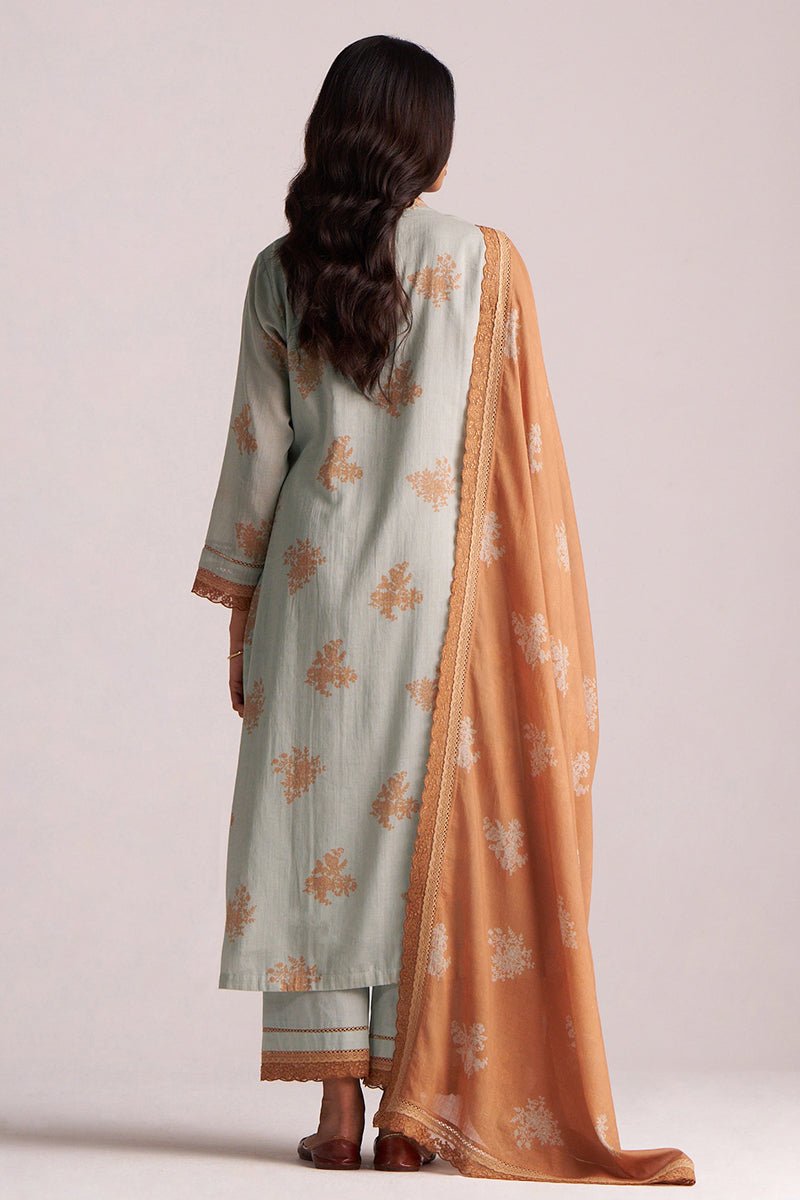 Grey-Rust Mul Kurta Set