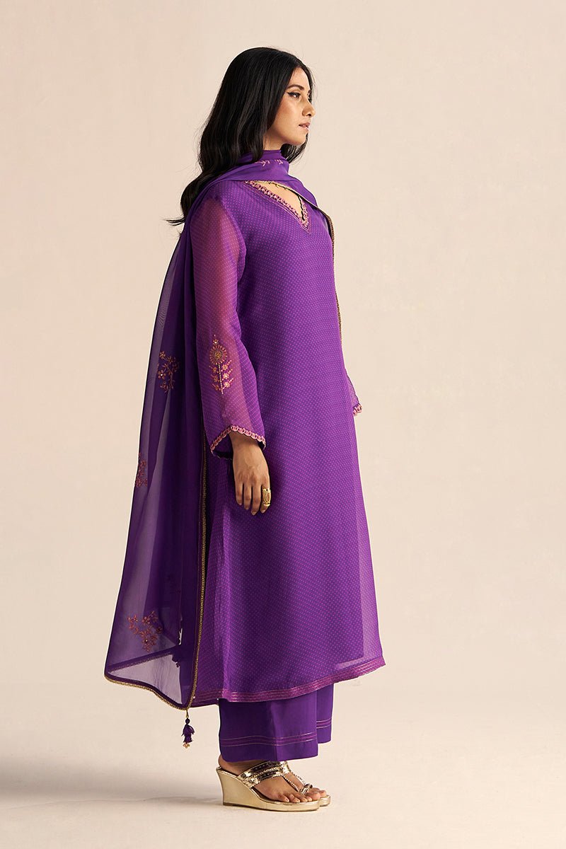 Purple Kora Silk Festive Kurta Set
