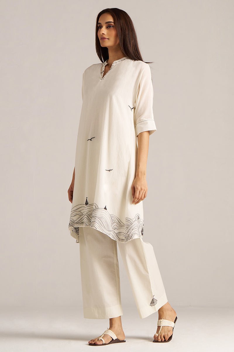 Cream and Black Woven Cotton Co-ord Set