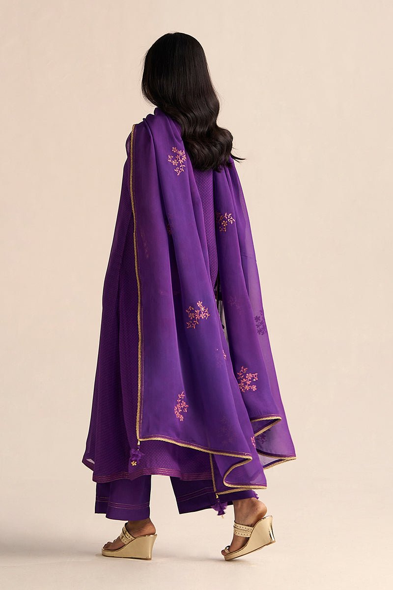 Purple Kora Silk Festive Kurta Set