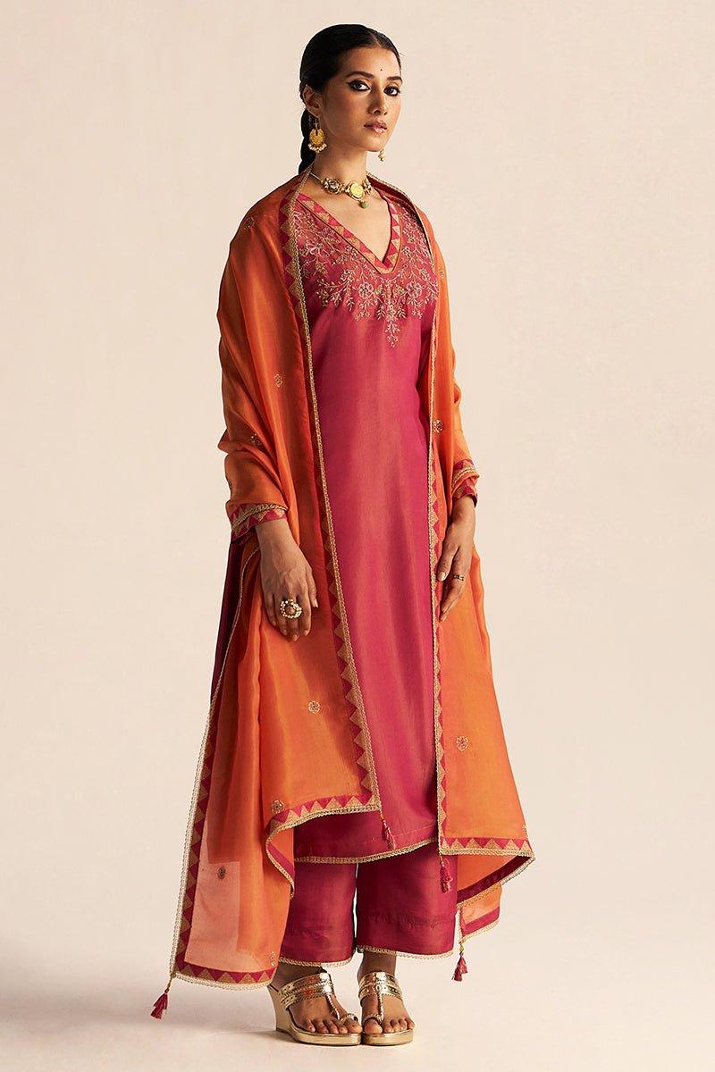 Cherries Jubilee Kurta With Burnt Sienna Dupatta Festive Kurta Set