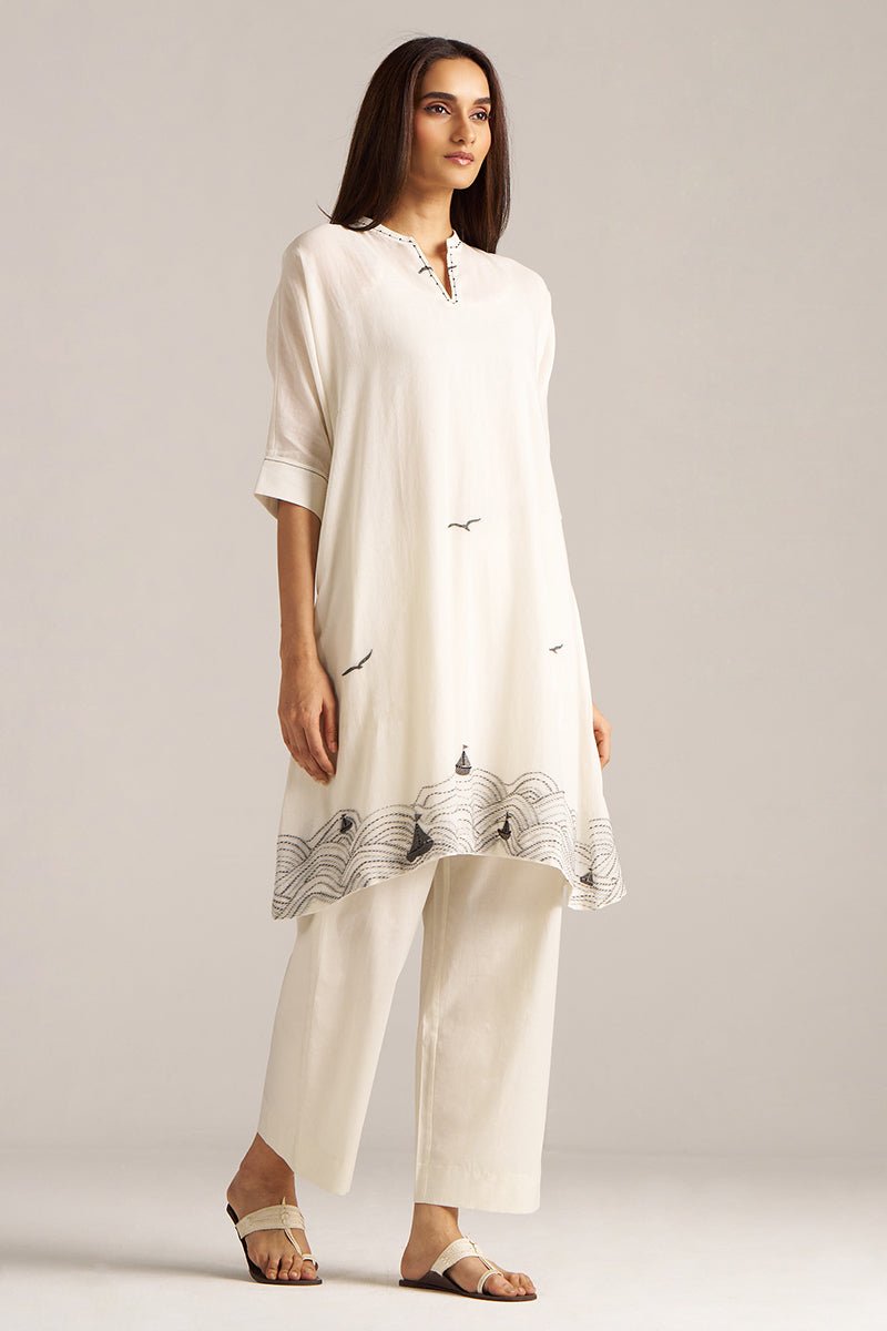 Cream and Black Woven Cotton Co-ord Set