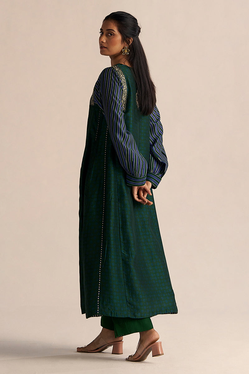 Dark Green and True Blue Silk Co-ord Set