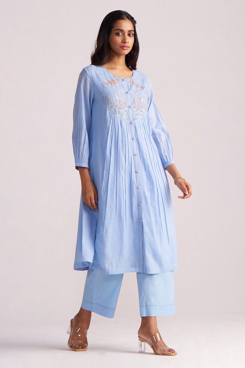 Airy Blue Mul-Chanderi Co-ord Set