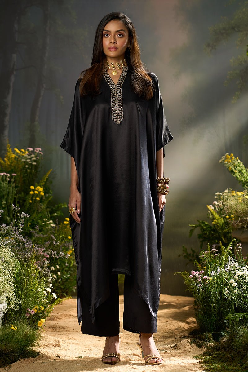 Black Silk Kaftaan Co-ord Set
