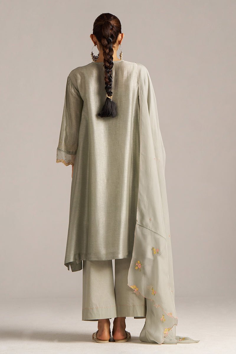 Seagrass Grey Raw Silk Festive Kurta Set
