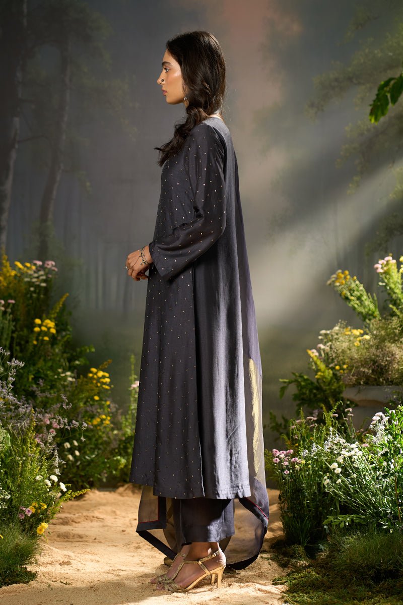 Deep Well Blue Raw Silk Festive Kurta Set