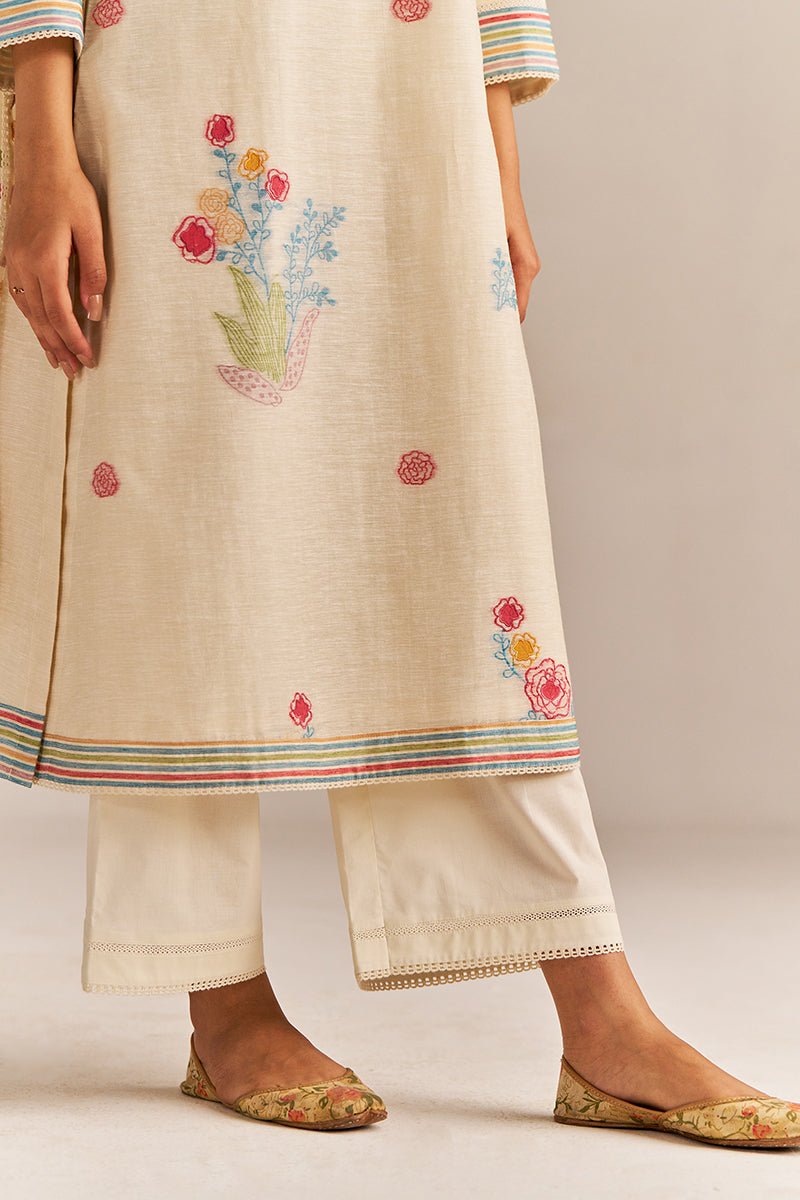 Pristine White Woven Kurta Set