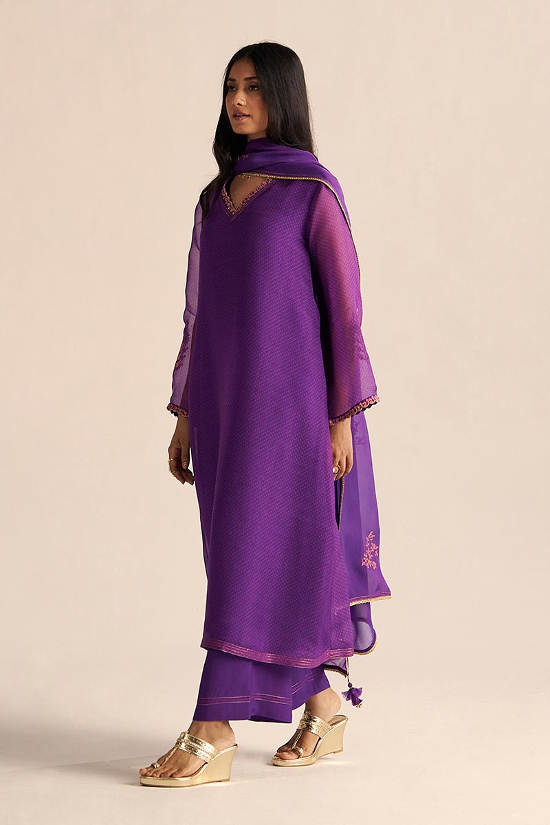 Purple Kora Silk Festive Kurta Set