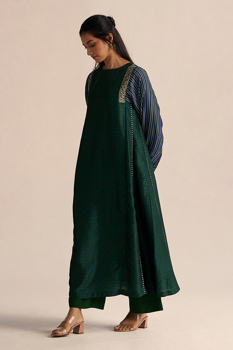 Dark Green and True Blue Silk Co-ord Set