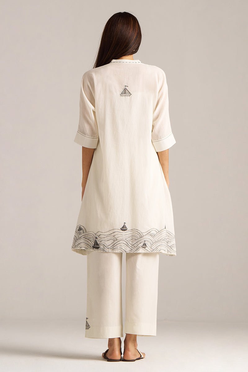 Cream and Black Woven Cotton Co-ord Set