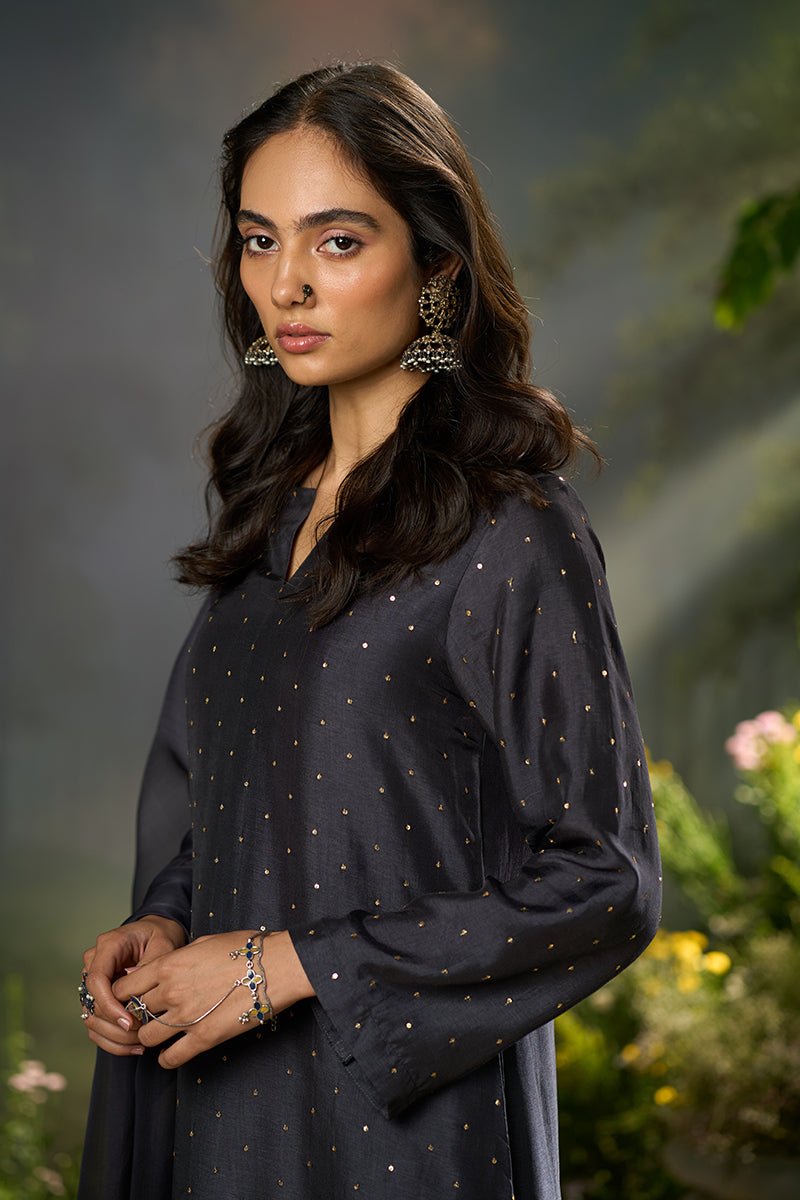 Deep Well Blue Raw Silk Festive Kurta Set