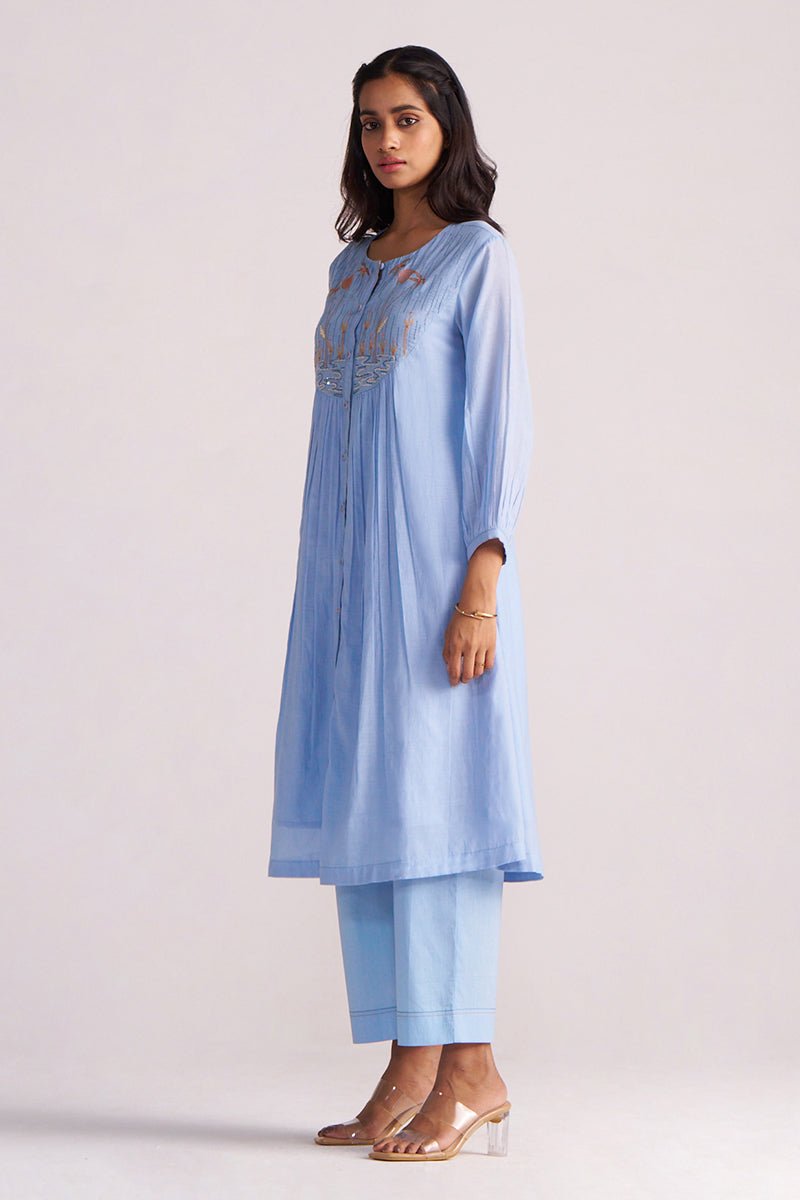 Airy Blue Mul-Chanderi Co-ord Set