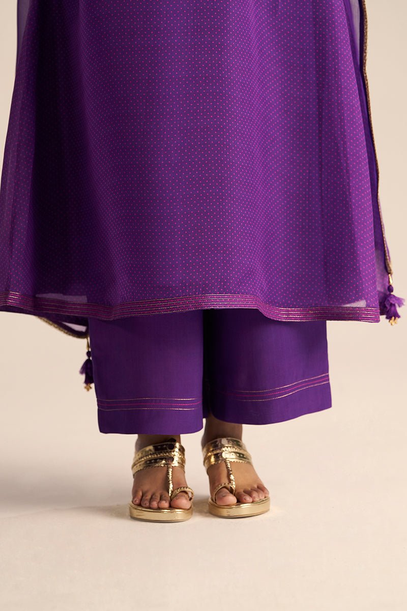 Purple Kora Silk Festive Kurta Set