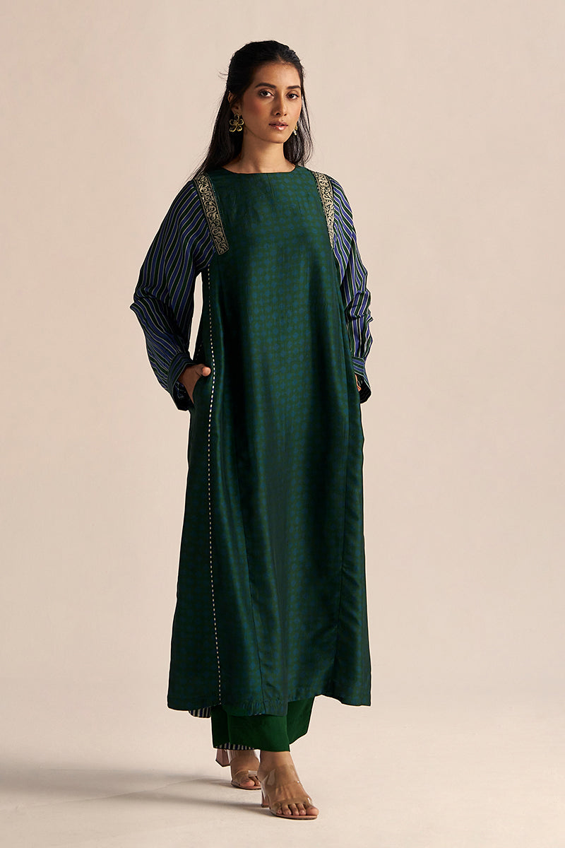 Dark Green and True Blue Silk Co-ord Set