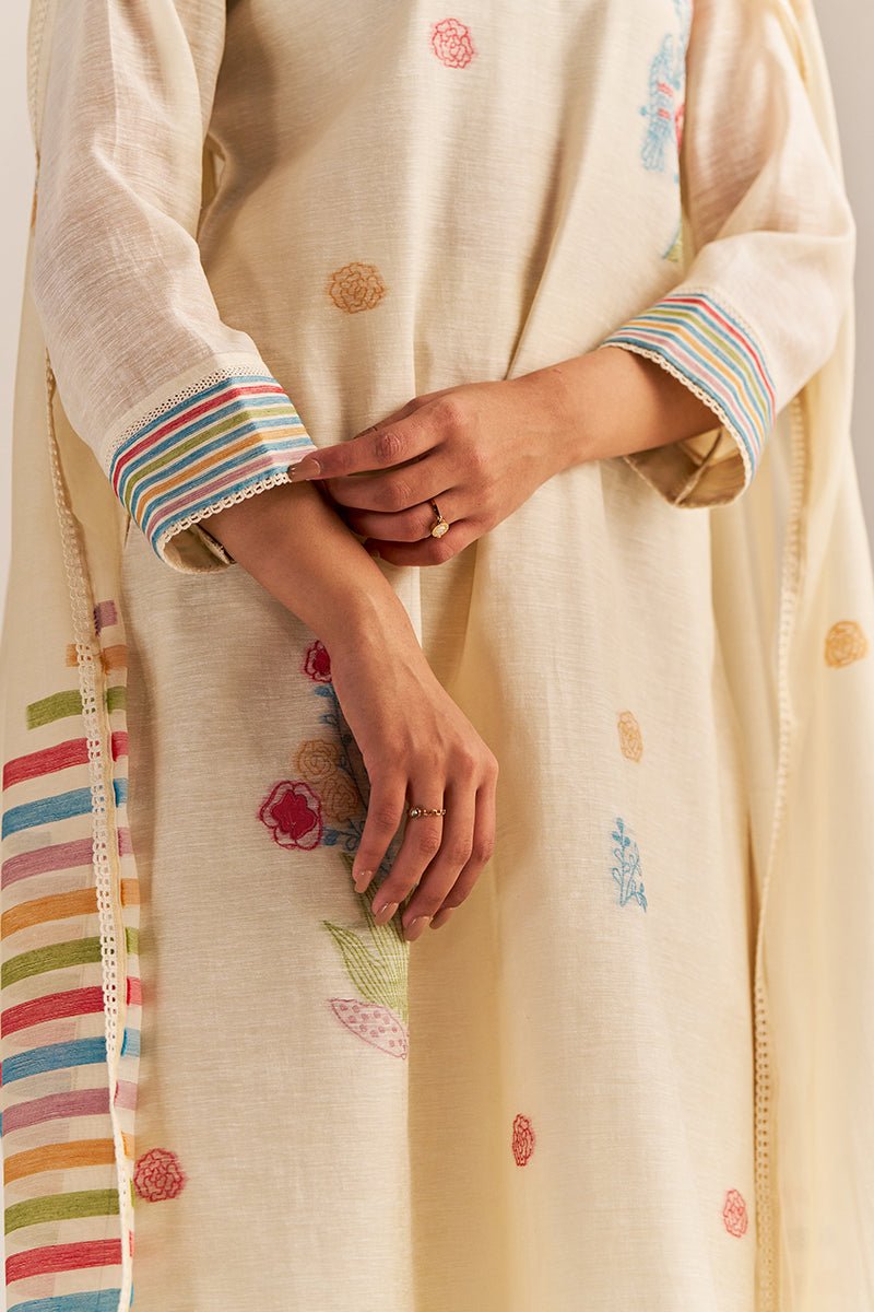 Pristine White Woven Kurta Set