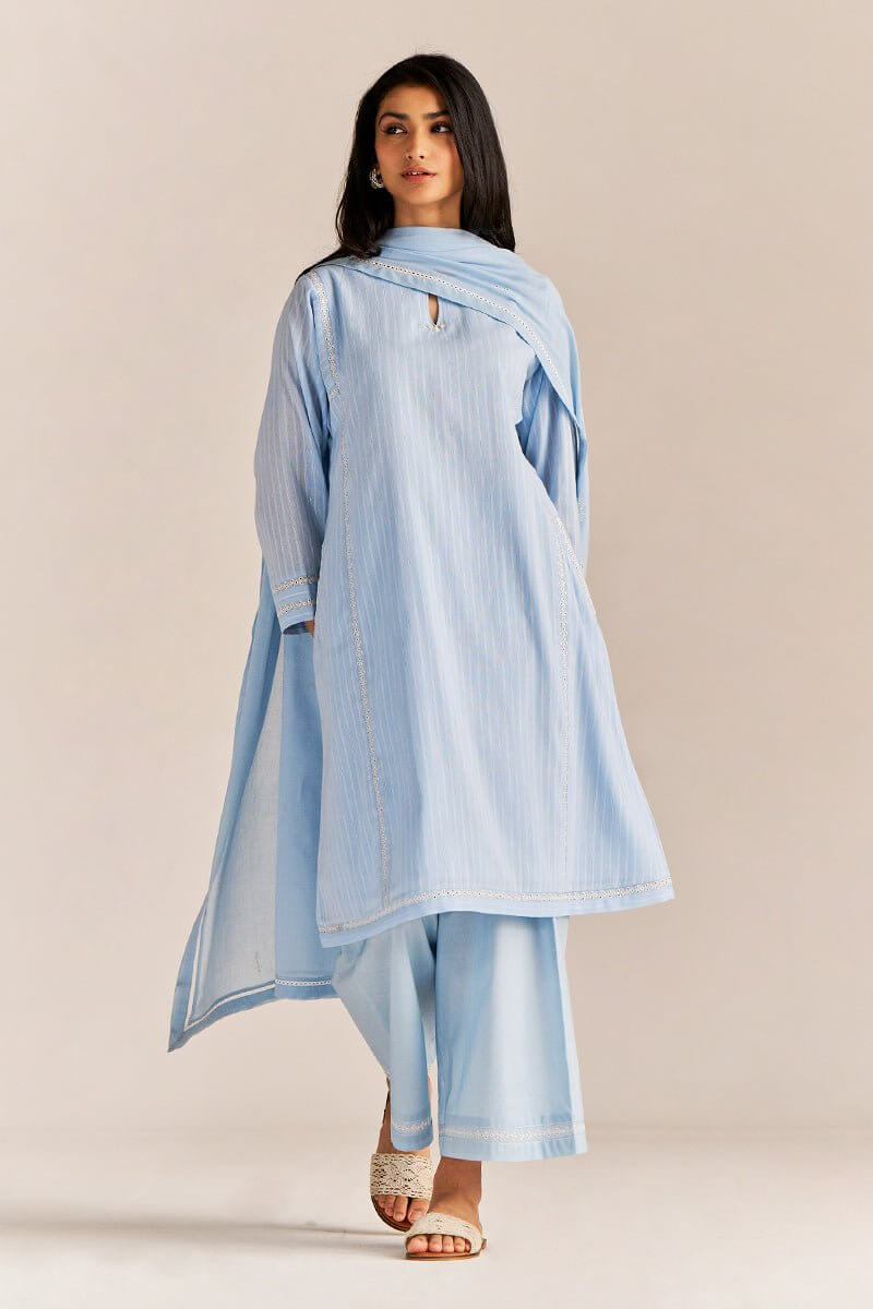 Baby Blue Cotton Kurta Set