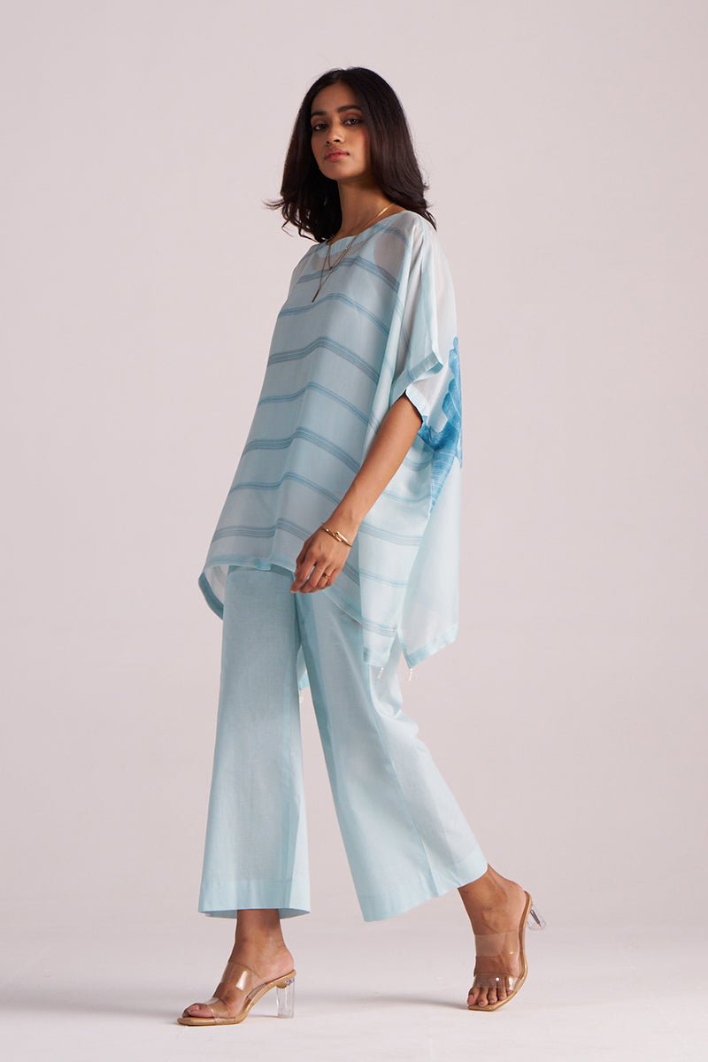 Misty Blue Silk Kaftaan Co-ord Set