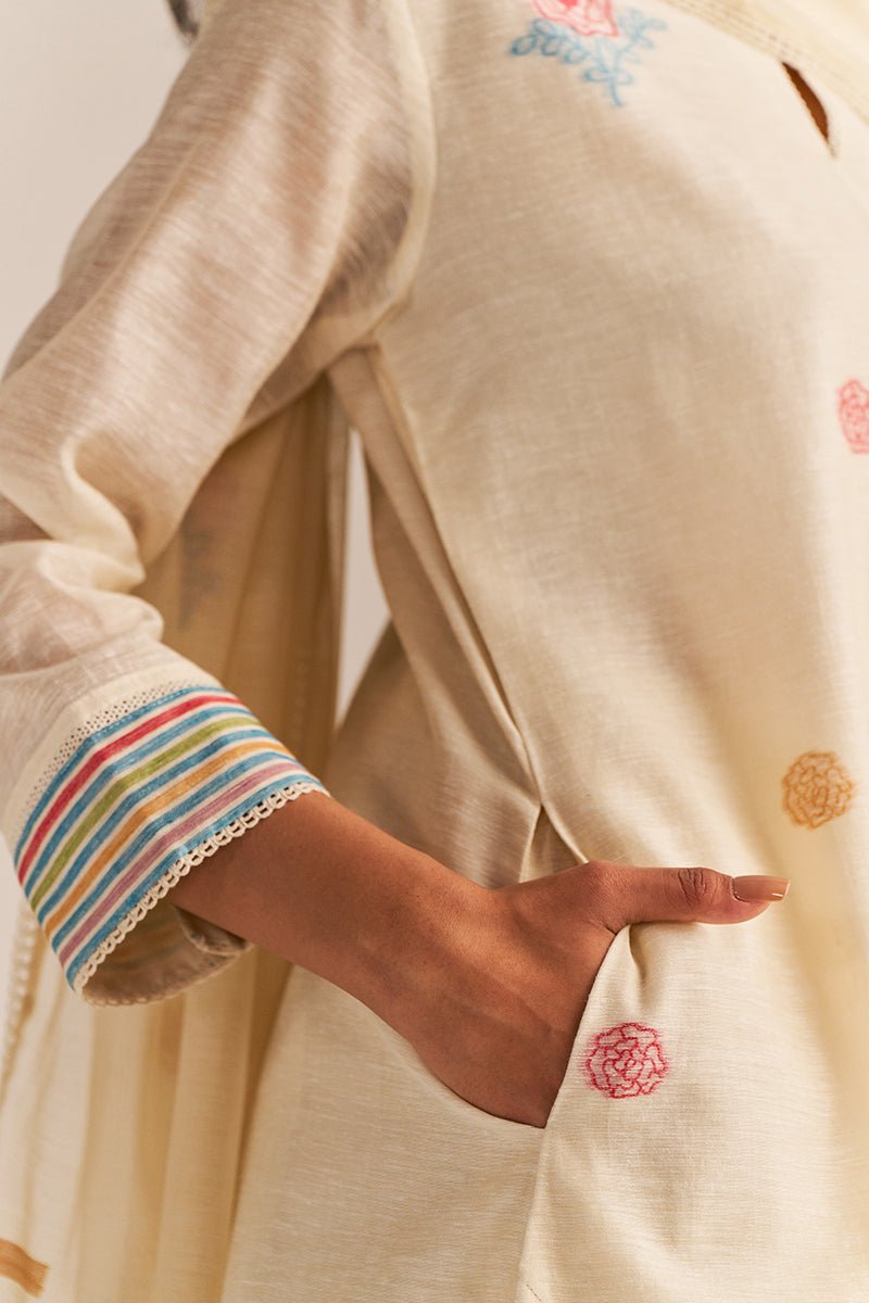 Pristine White Woven Kurta Set