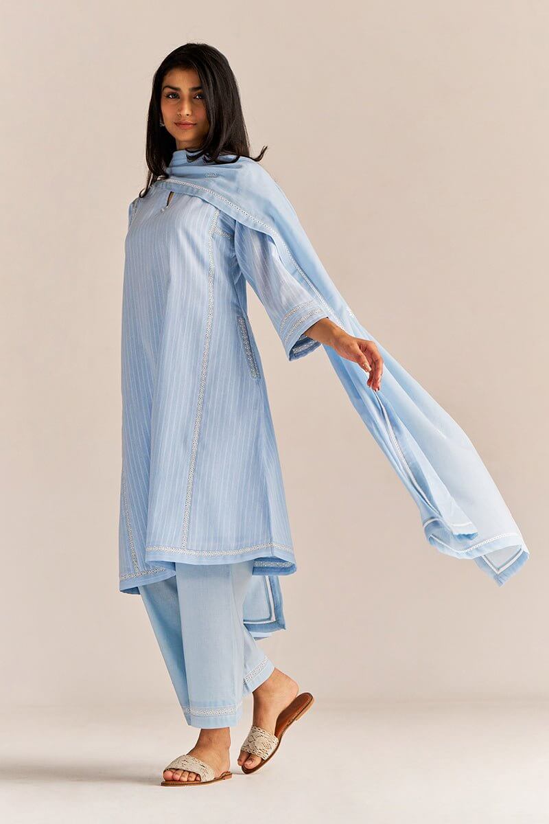 Baby Blue Cotton Kurta Set