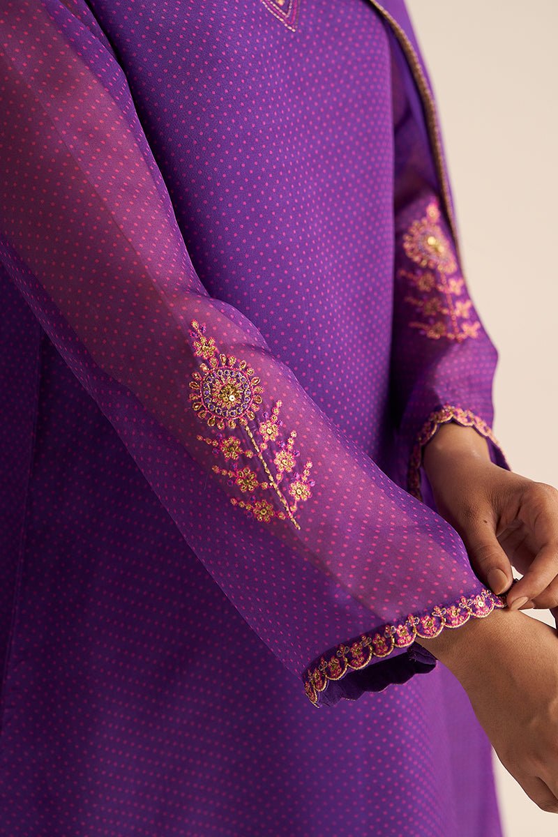 Purple Kora Silk Festive Kurta Set