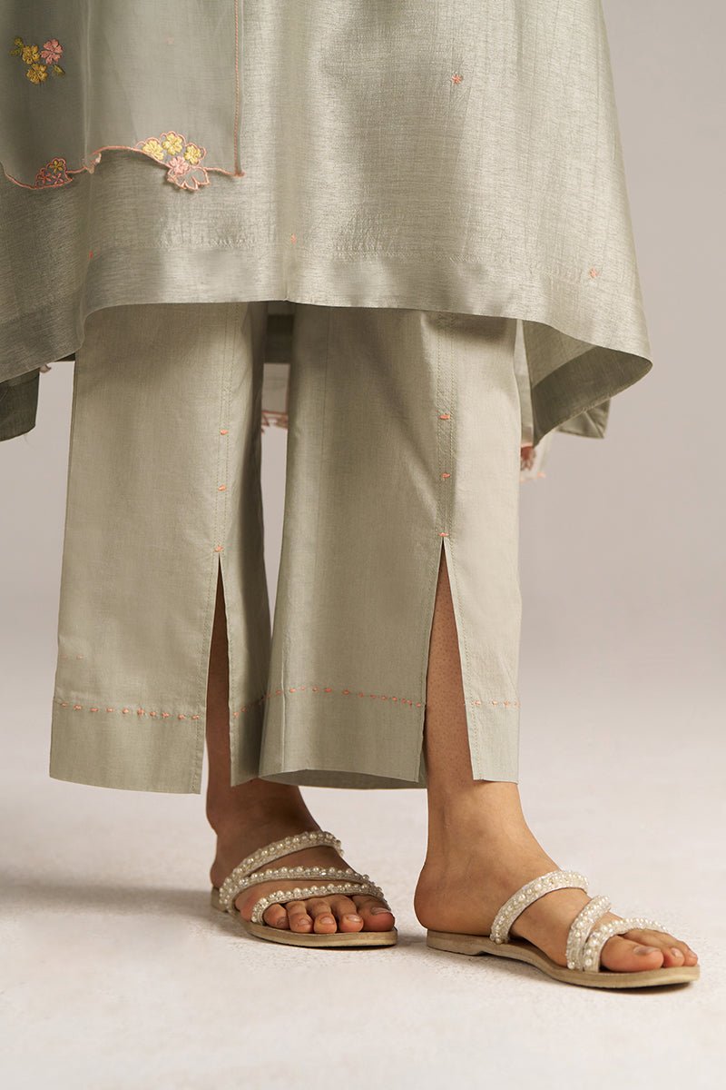 Seagrass Grey Raw Silk Festive Kurta Set