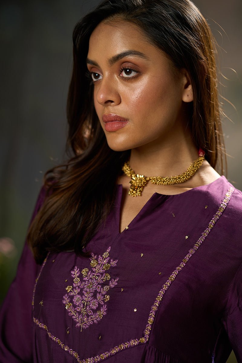 Plum Bemberg Silk Festive Kurta Set