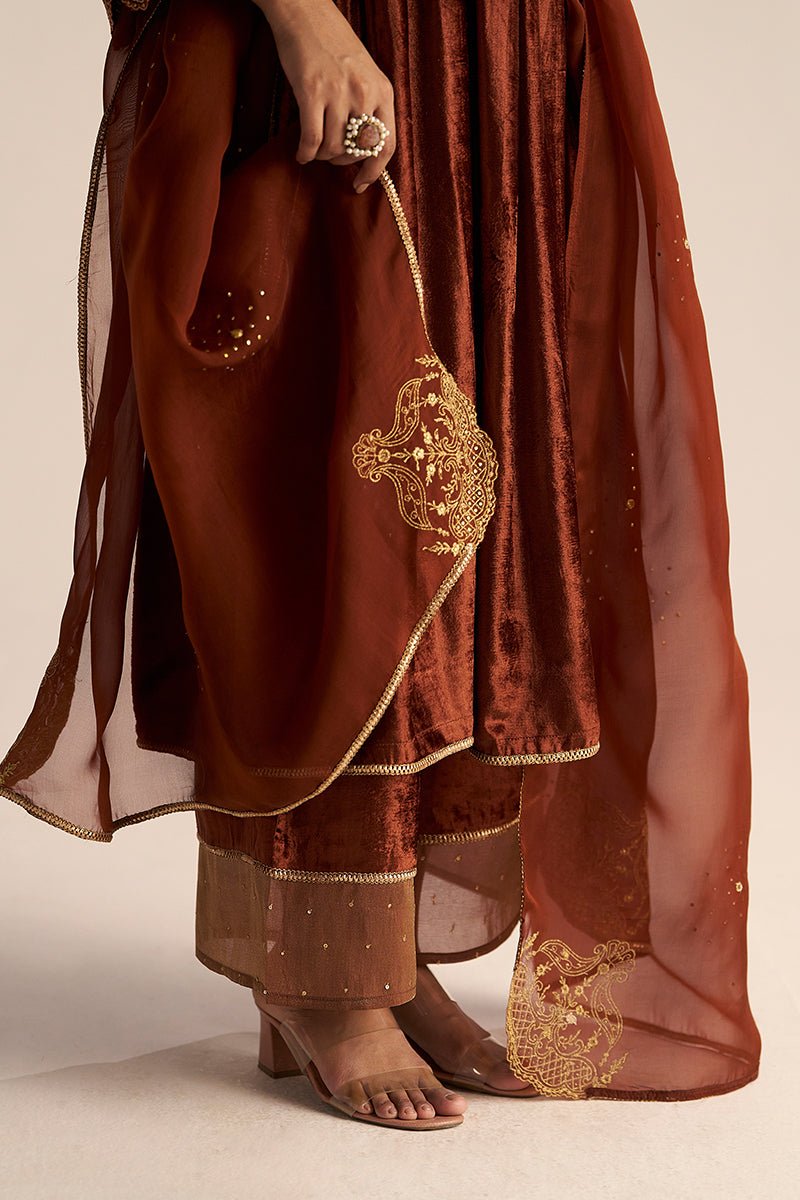 Sequoia Brown Velvet Festive Kurta Set