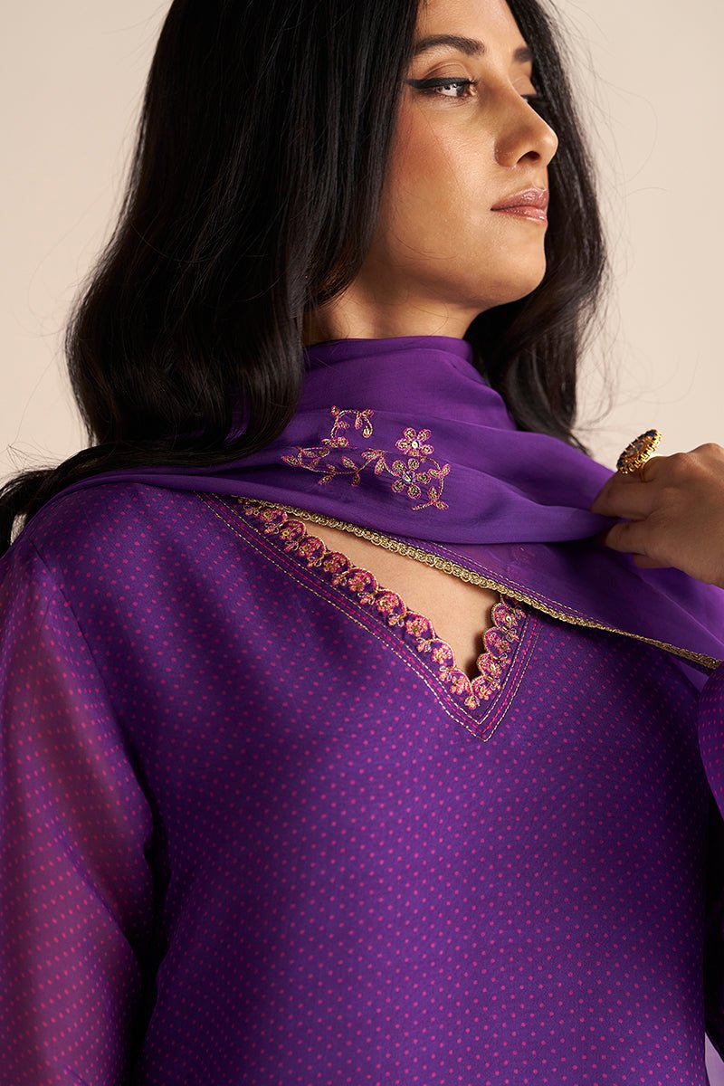 Purple Kora Silk Festive Kurta Set
