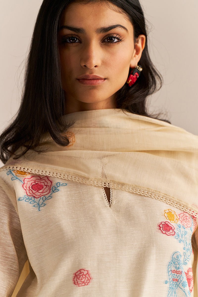 Pristine White Woven Kurta Set