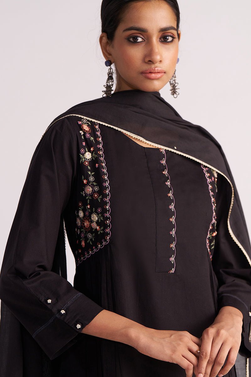 Black Embroidered Kurta Set