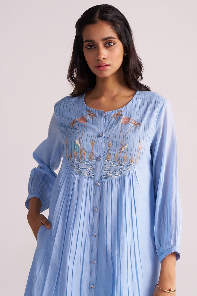Airy Blue Mul-Chanderi Co-ord Set