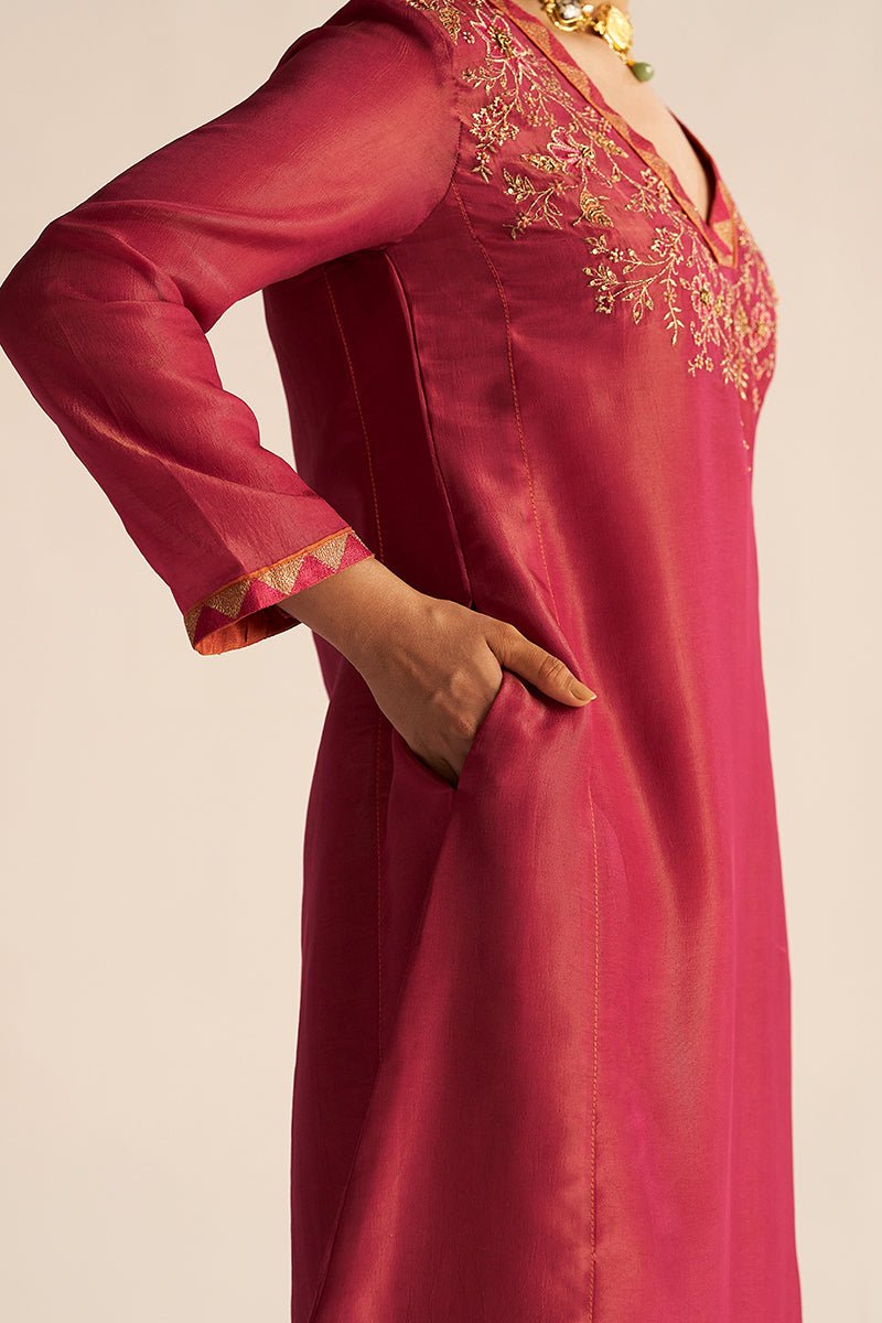 Cherries Jubilee Kurta With Burnt Sienna Dupatta Festive Kurta Set
