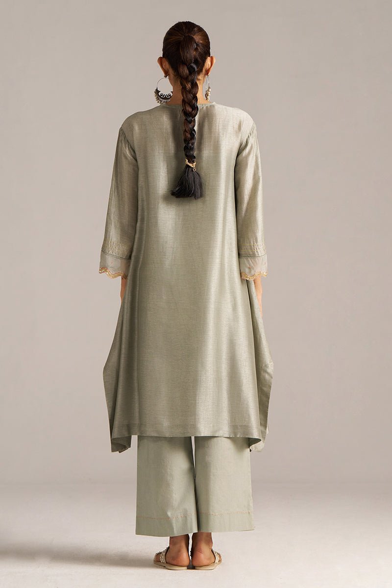 Seagrass Grey Raw Silk Festive Kurta Set