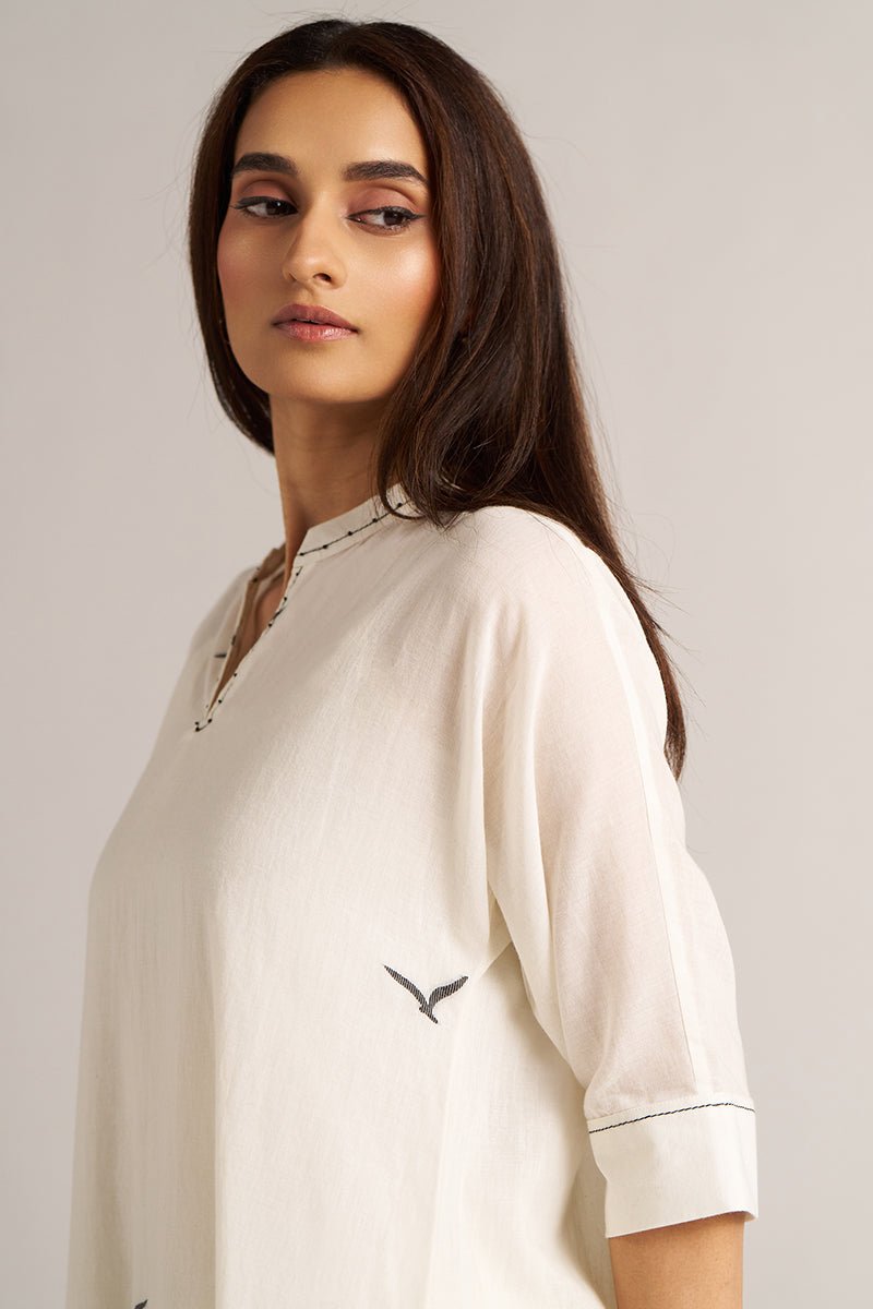 Cream and Black Woven Cotton Co-ord Set