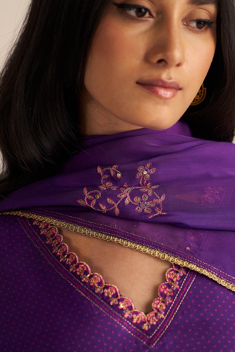 Purple Kora Silk Festive Kurta Set