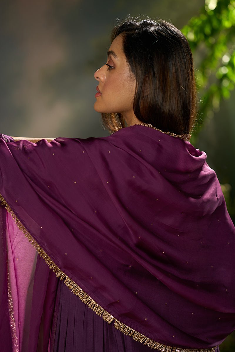 Plum Bemberg Silk Festive Kurta Set