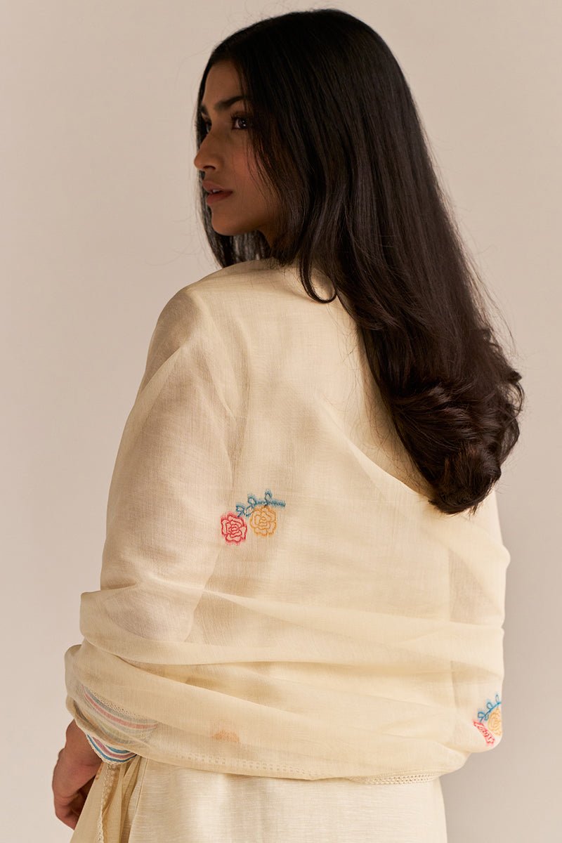 Pristine White Woven Kurta Set