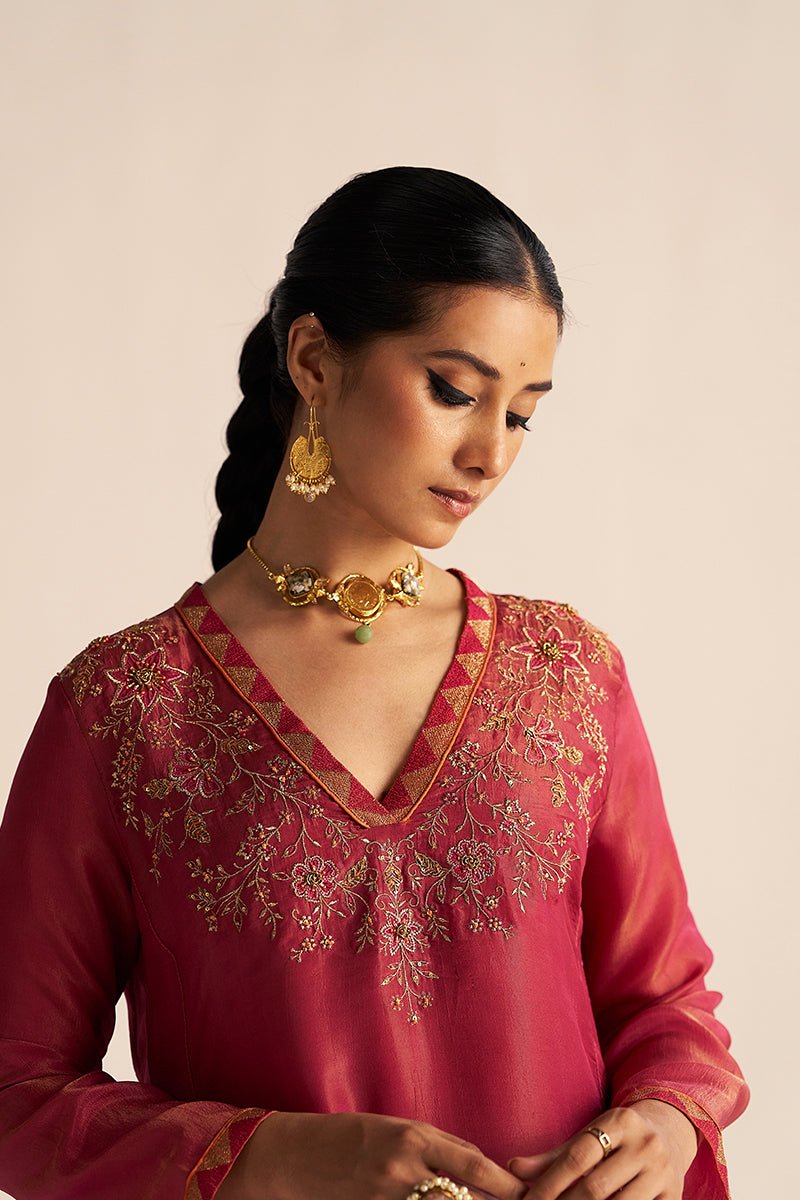 Cherries Jubilee Kurta With Burnt Sienna Dupatta Festive Kurta Set