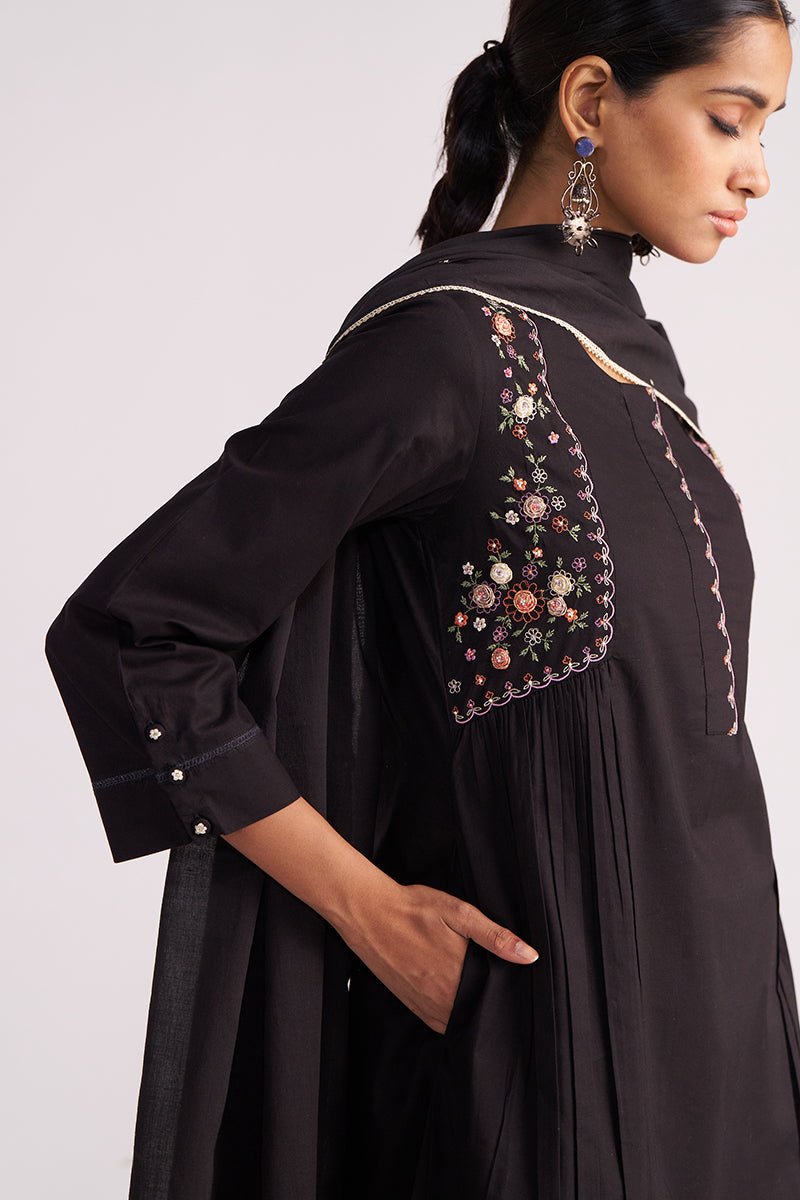 Black Embroidered Kurta Set