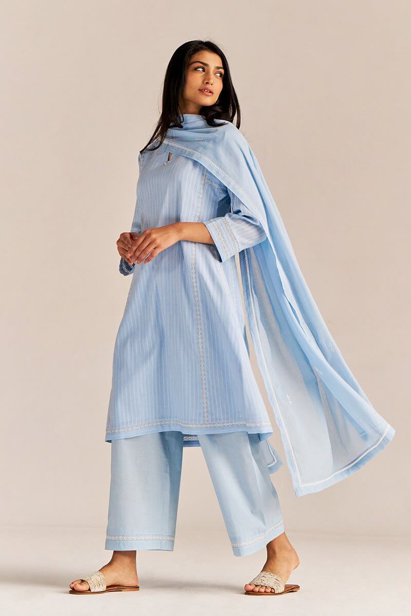 Baby Blue Cotton Kurta Set