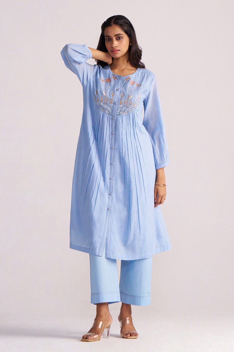 Airy Blue Mul-Chanderi Co-ord Set
