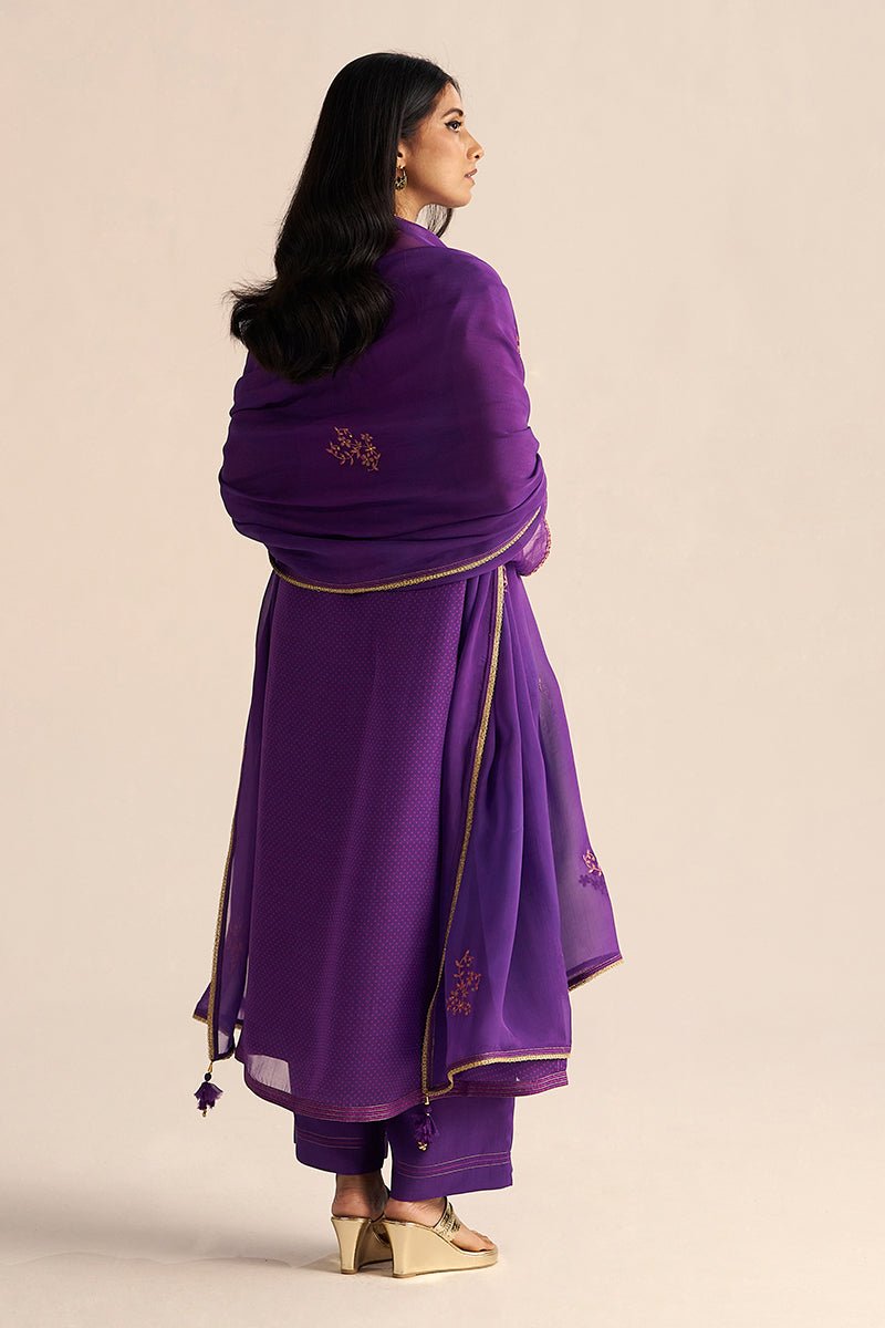 Purple Kora Silk Festive Kurta Set