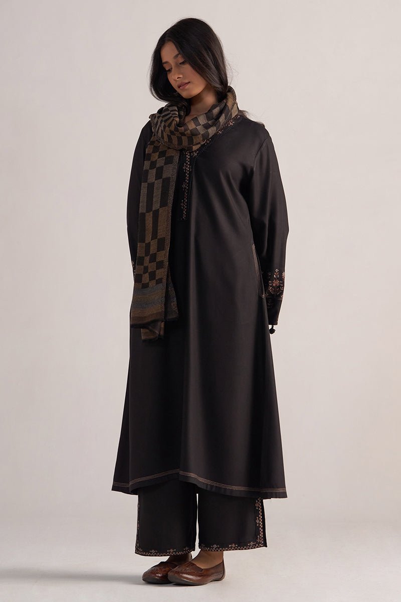 Black Pashmina Kurta Set