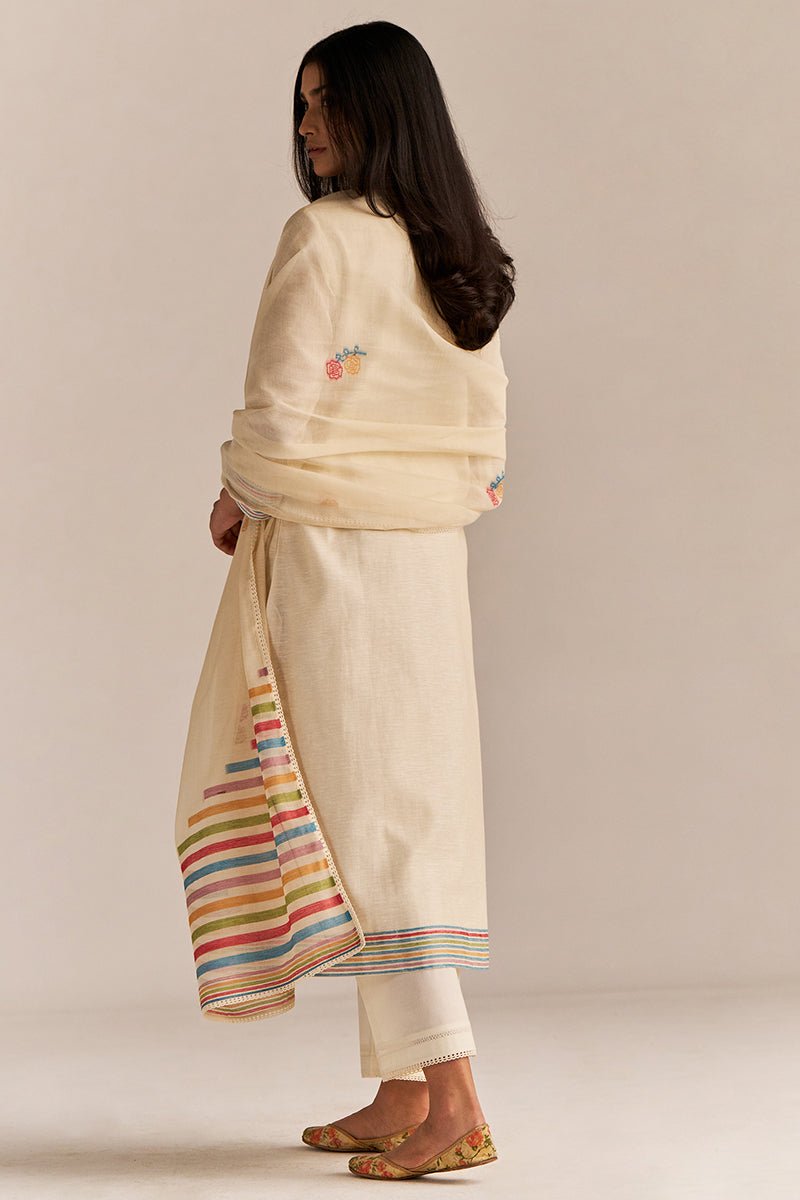 Pristine White Woven Kurta Set