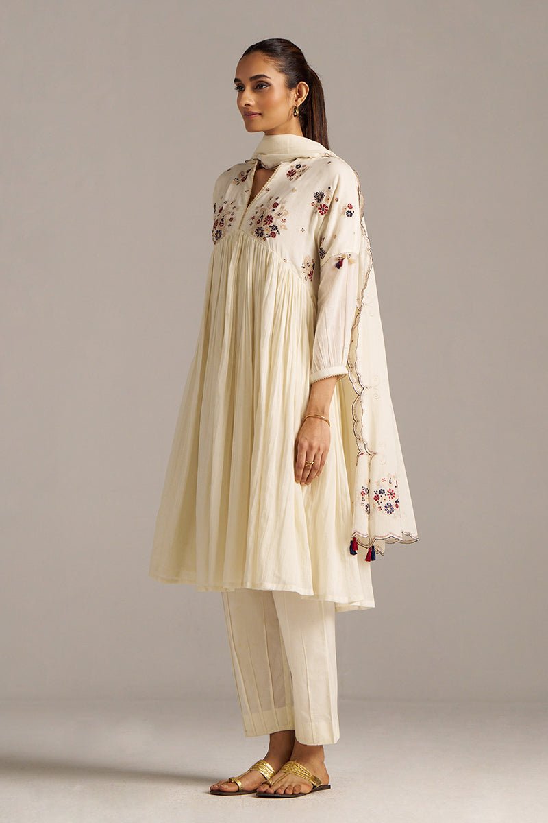 Ivory Mul-Cotton Festive Kurta Set